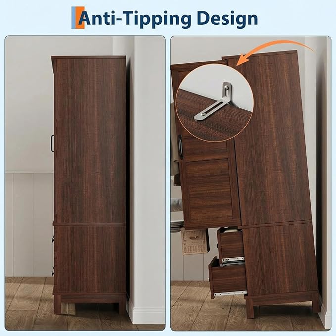 IDEALHOUSE 72" Armoire Wardrobe Closet with 2 Drawers, Heavy Duty Wooden Clothing Storage Cabinet with Hanging Rod and Adjustable Shelves, Large Bedroom Armoire with Doors, Walnut