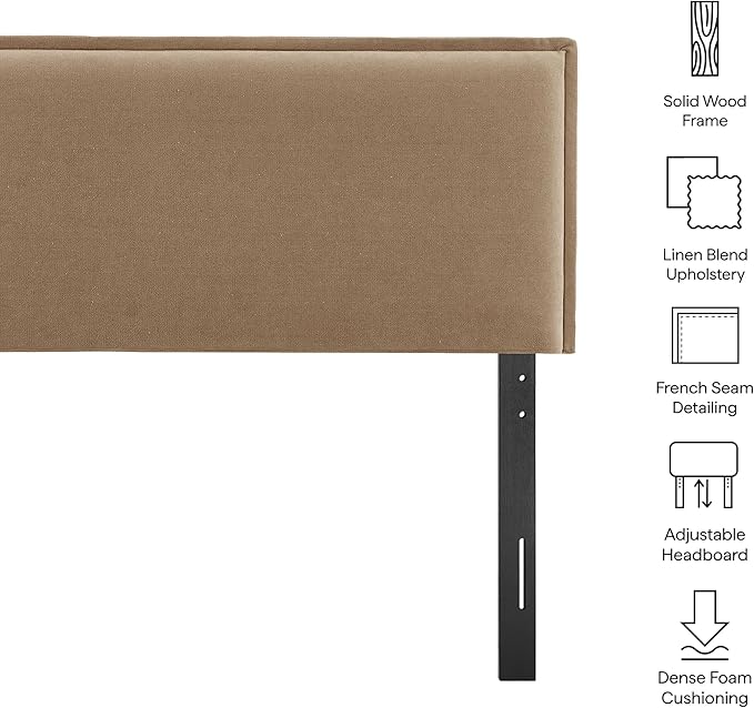 Modway Camille Full Size Upholstered Linen Blend Headboard with Removable Slipcover – in Almond - Padded Pillow Style Headboard with Adjustable Mounting for Full Beds