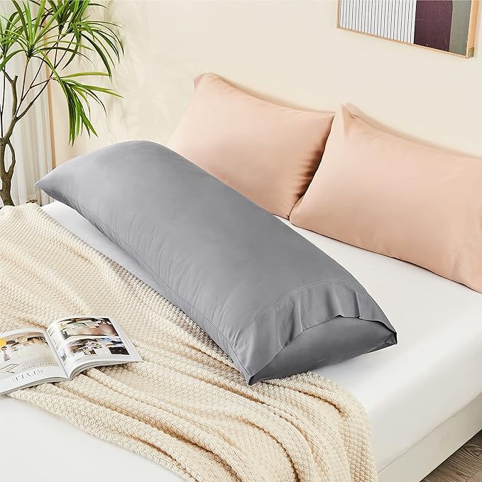 BEDELITE Body Pillow Case Cover, Rayon Made from Bamboo, Cooling Body Pillow Cover for Hot Sleepers and Night Sweats, Breathable & Silky Soft Full Long Pillow Case (Silver Grey, 20x54 Inches)