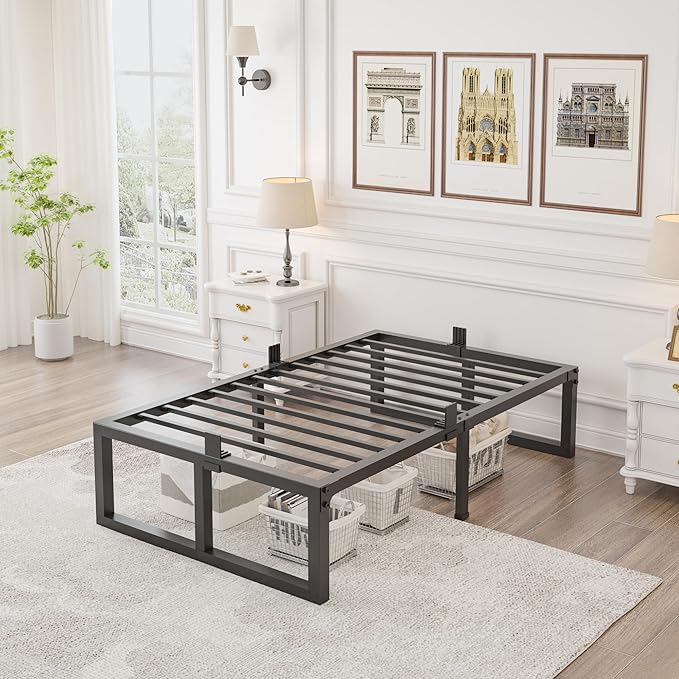 Yitong Angel 16 inch Twin XL Bed Frame,3500 lbs Heavy Duty Metal Platform,Steel Slats Support/No Box Spring Needed/Noise Free/Non-Slip/Easy Assembly