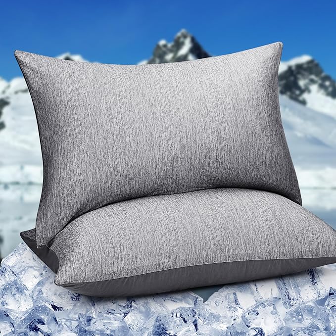 HOMFINE Cooling Pillowcases Queen Size - Double Side Q-Max 0.439 Cooling Fiber for Pillow Protector, Breathable Cold Pillow Cover for Hot Sleeper Night Sweat, Hidden Zipper, 2 Pack (20"x30", Black)