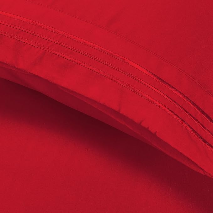 Elegant Comfort Luxury Ultra-Soft 2-Piece Pillowcase Set - 1500 Premium Hotel Quality Microfiber Double Brushed - Wrinkle Resistant, King Size, Red