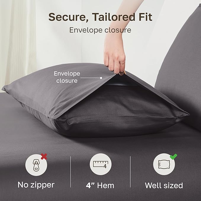 California Design Den 100% Egyptian Cotton King Pillow Cases Set of 2 - Crisp Percale Feel, Soft & Breathable King Pillowcases Cotton Set - Grey