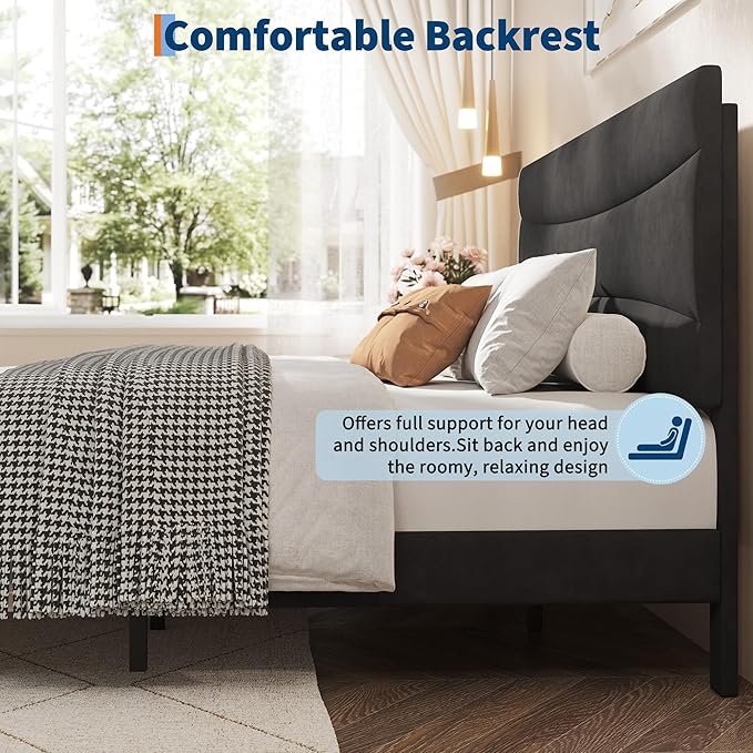 IDEALHOUSE King Size Upholstered Platform Bed Frame with Ergonomic Headboard, Beige Soft Fabric, Heavy Duty Wooden Slats, Noise-Free, 6.3" Underbed Storage, No Box Spring Needed, Easy Assembly