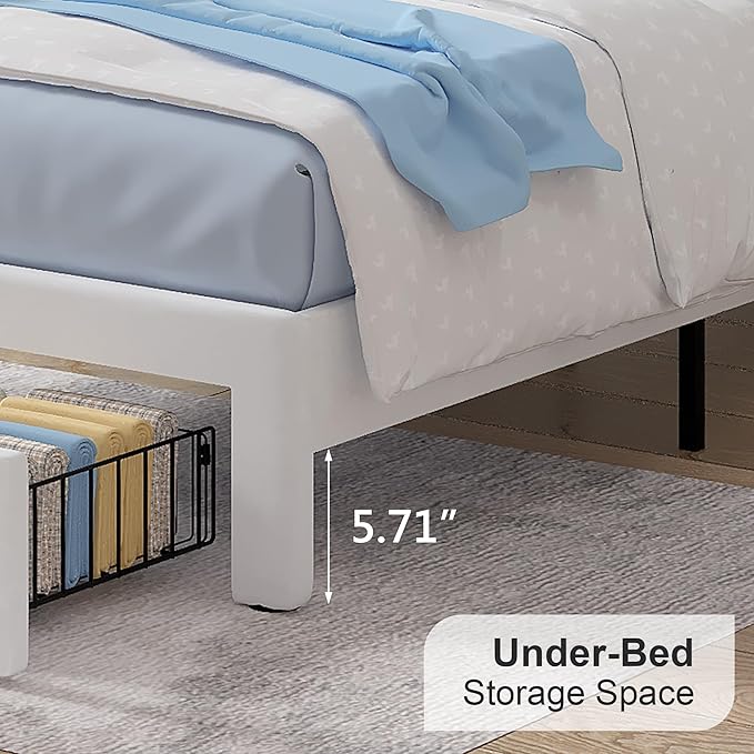 VECELO Twin Size Bed Frame, Upholstered Platform Bedframe with Height Adjustable Cloud-Shaped Headboard, Strong Wood Slat Supports, No Box Spring Needed, Blue