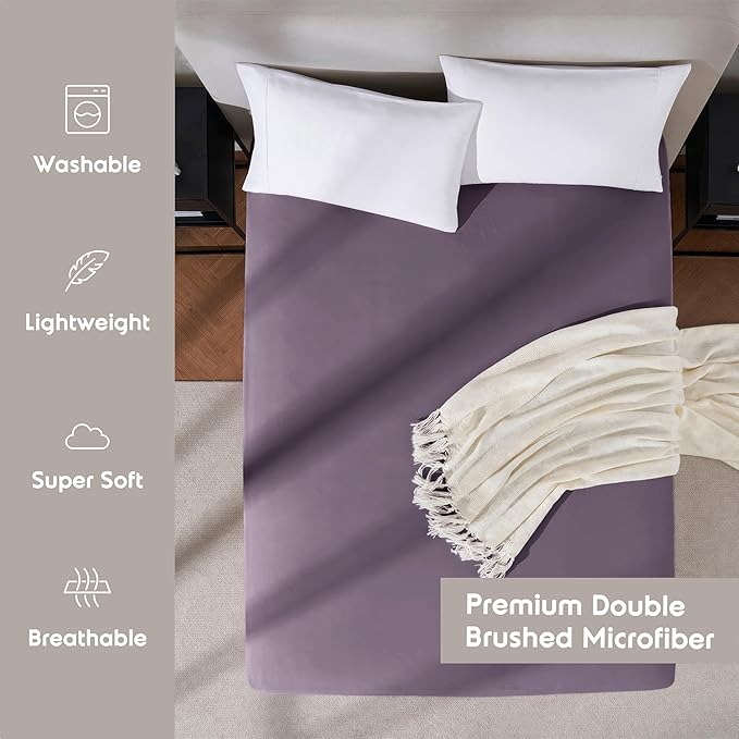 Nestl 4 Pack Purple Fitted Sheet Extra Deep Pocket, Hotel Luxury QueenFitted Sheet Only Easily Fits 18 to 24 Inch Mattress, Super Soft, Wrinkle-Free and Breathable with Corner Straps