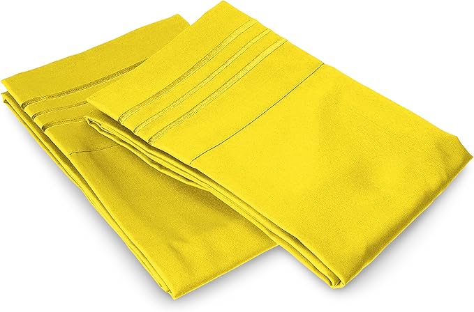 Elegant Comfort Luxury Ultra-Soft 2-Piece Pillowcase Set - 1500 Premium Hotel Quality Microfiber Double Brushed - Wrinkle Resistant, Standard/Queen, Yellow