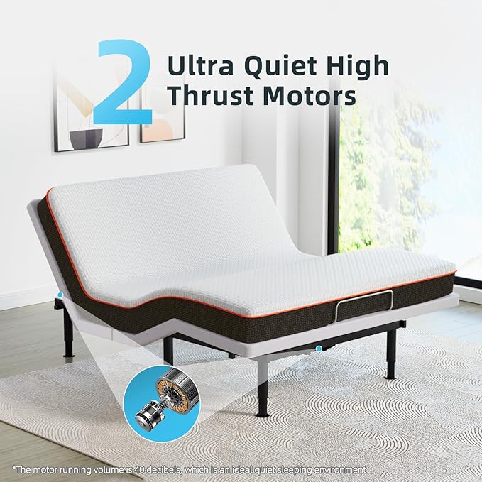 Full Adjustable Bed Base Frame, Massage & Wireless Remote, Dual USB Ports,Ergonomic Upholstered Bed Frame, Lift Motor, Under Bed Lighting, Independent Head and Foot Tilt
