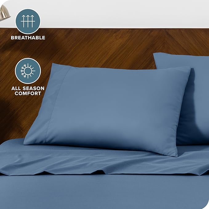 Bare Home Microfiber Pillow Cases - King Size 20x40 - Cooling Pillowcases - Double Brushed - Easy Care - Envelope Closure (King Pillowcase Set of 2, Coronet Blue)