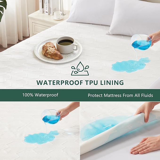 Full Size Waterproof Mattress Protector, 40% Rayon Derived from Bamboo Cooling Mattress Pad Cover, 3D Air Fabric Breathable Mattress Pad Fitted with Deep Pocket 6"- 15" Machine Washable