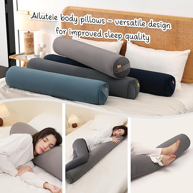 Body Pillow for Adults,Long Round Pillow,Big Cylindrical Pillow,Large Full Bolster Pillows for Side Sleepers (Steel Gray, 39.37"*7.87")