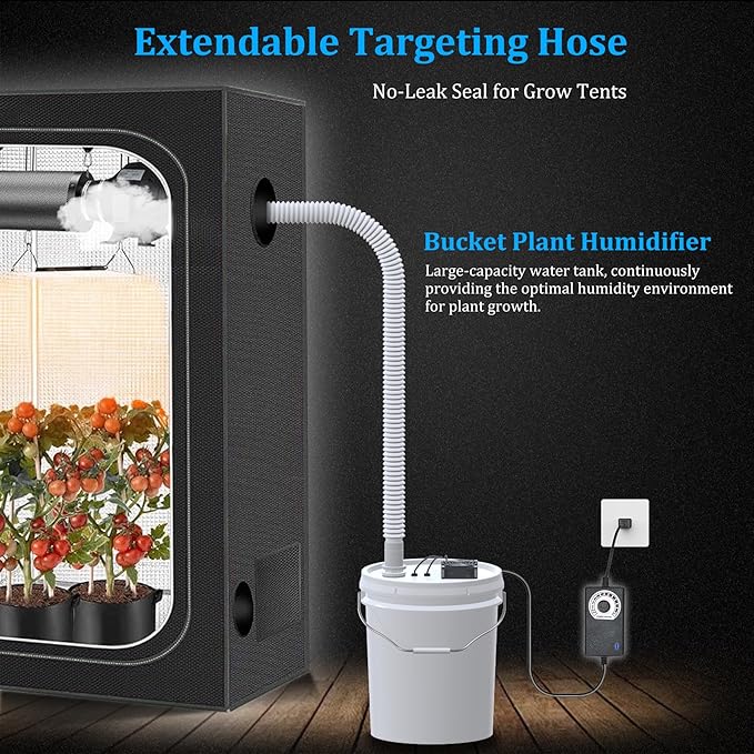 19L Large Capacity DIY Humidifier Kit - for Plants, Mushrooms, Grow Tents, Terrarium | Turns a 5 Gallon Bucket into Cool Mist Humidifier, Extendable Hose, High Output, Long Runtime (2 Foggers Kit)