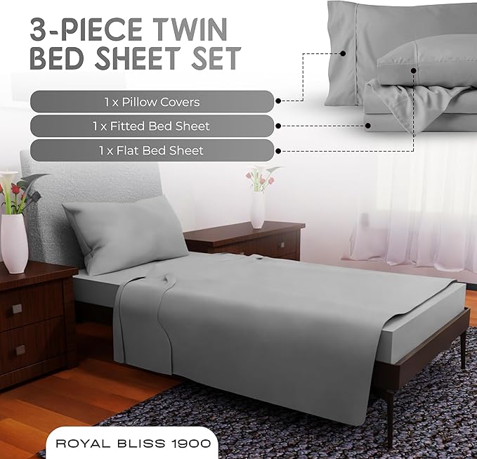 Twin Sheet Set - 3-Pcs Set - Deep Pockets - Cooling Twin Bed Sheets - Soft and Breathable Twin Bedding Sets - Twin Size Sheets for Comfortable Sleep - Twin Bed Sheets (Silver)