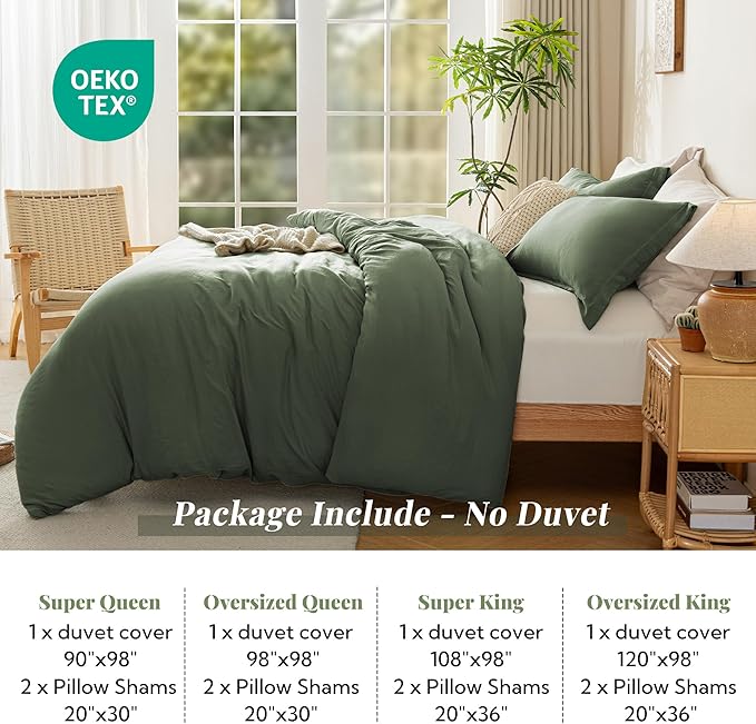 MILDLY Super Soft Duvet Cover - 100% Washed Microfiber Olive Green Comforter Cover Set 3 Pieces with Zipper Closure & Corner Ties (No Comforter)