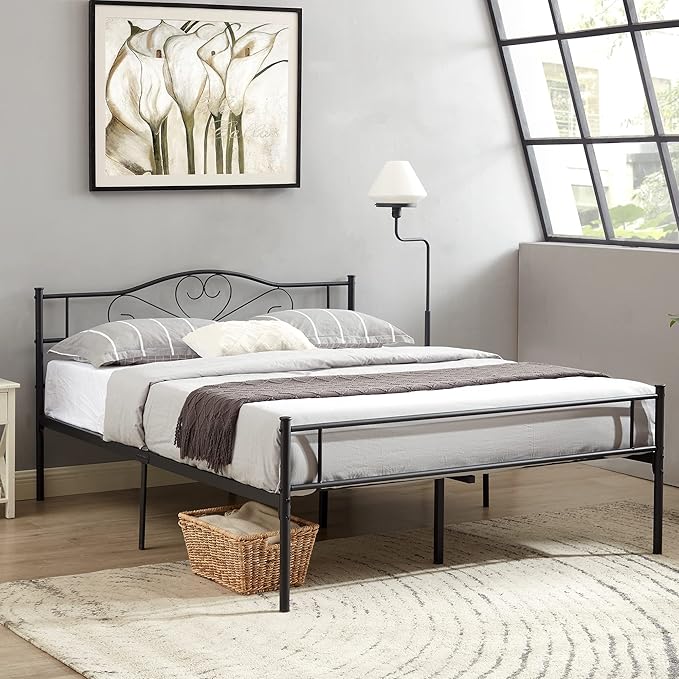 VECELO Metal Platform Bed Frame with Headboard & Footboard, Steel Slats Mattress Foundation, No Box Spring Needed, Full Size, 78" L x 55" W x 35" H, Matte Black