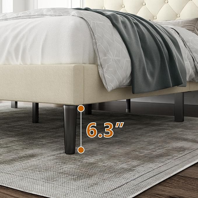 CXVX Queen Size Platform Bed Frame with Upholstered Headboard, Button Tufted Design, Strong Wooden Slats, No Box Spring Needed, Easy Assembly, Noise Free