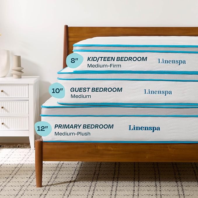 Linenspa 10 Inch Memory Foam and Spring Hybrid Mattress - Medium Feel - Bed in a Box - Quality Comfort and Adaptive Support - Breathable - Cooling - Perfect for a Guest Bedroom - King Size