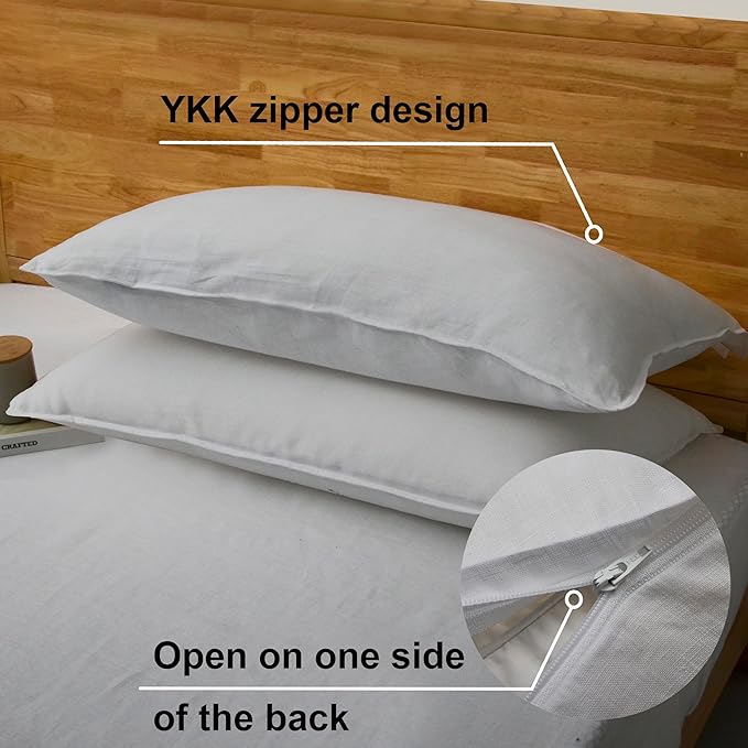 CHUFFED Linen Pillow Cases 2 Pack 100% Linen Pillowcases, Breathable and Cooling Washed King Pillow Shams with Zipper Closure, 20x36 Inches,White
