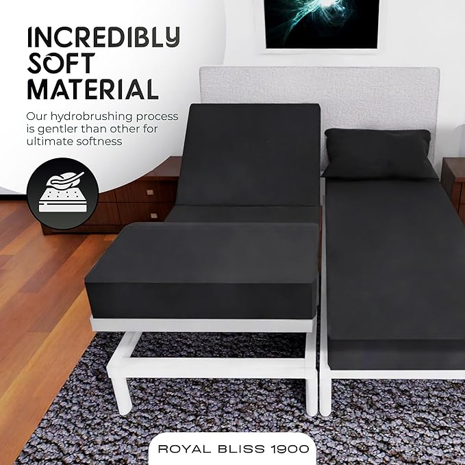 Royal Bliss Split California King Sheet Set - 1900 Ultra-Soft Microfiber Cal King Bed Sheets - Double Brushed - Deep Pockets - Easy Fit - 5 Piece Set - Bed Sheets -Ultra Soft (Black)