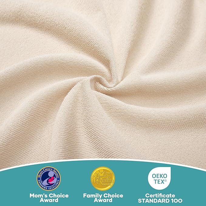 OhGeni 100% Waterproof Mattress Protector, Queen Beige Size, Fitted Sheet with Deep Pockets, 6''-18'', Premium Noiseless Breathable Soft Material, Mattresses Cover for Bed