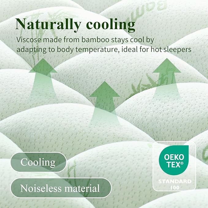King Mattress Topper, Viscose Derived from Bamboo Thick Pillow Top Mattress Pad with Deep Pocket, Naturally Cooling for Hot Sleepers, Soft for Back Pain Relief, Premium Green