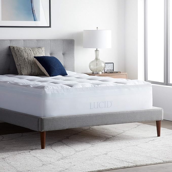 LUCID 4" Down Alternative & Gel Memory Foam Mattress Topper, Twin XL – Three Toppers in One – Fitted Sheet Style, 100% Cotton