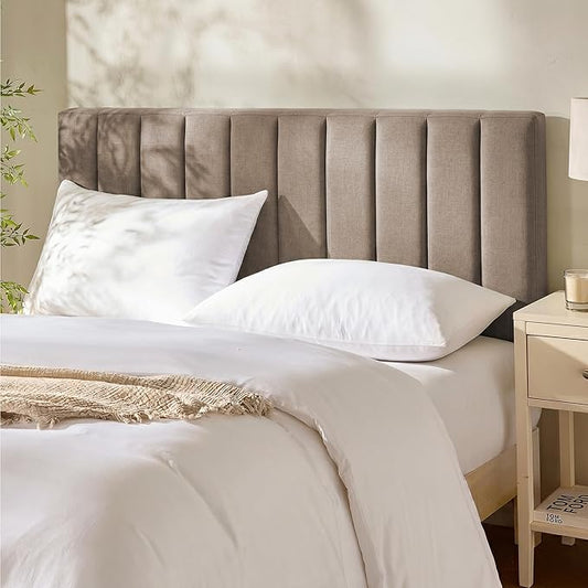 Hearth & Harbor Upholstered Full Headboard - Easy Assemble Channel Stitched Headboard Full Size - Wall Mounted Headboards with 3D Soundproof Wall Panels Peel & Stick Floating Headboards, Mocha