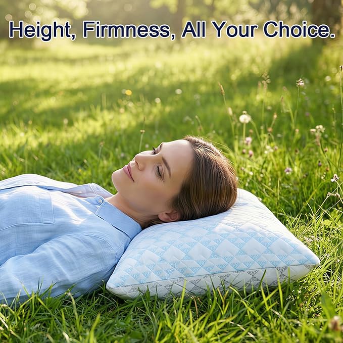Cooling Shredded Memory Foam Pillows: Adjustable Bed Pillows for Sleeping, Queen Size Set of 2, Customizable Loft & Firm Support for Side Back Stomach Sleepers