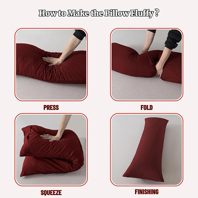 Ubauba Memory Foam Body Pillow with Cover, Full Large Body Pillows Insert for Adults with Envelope Closure Pillowcase, Firm & Fluffy Long Bed Pillows for Sleeping (20x54 inch, Red)