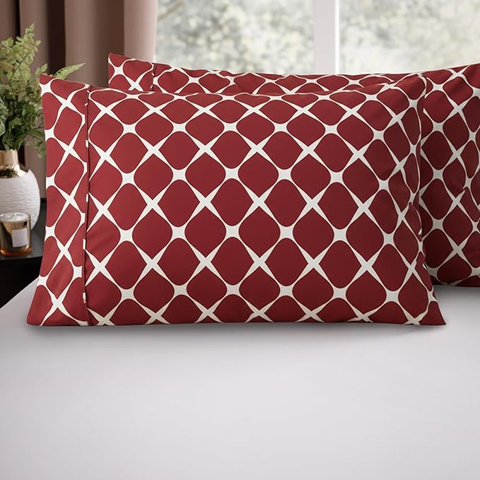 Elegant Comfort Luxury Ultra-Soft 2-Piece Pillowcase Set - 1500 Premium Hotel Quality Microfiber Double Brushed - Wrinkle Resistant, King Size, Bloomingdale Pattern Burgundy