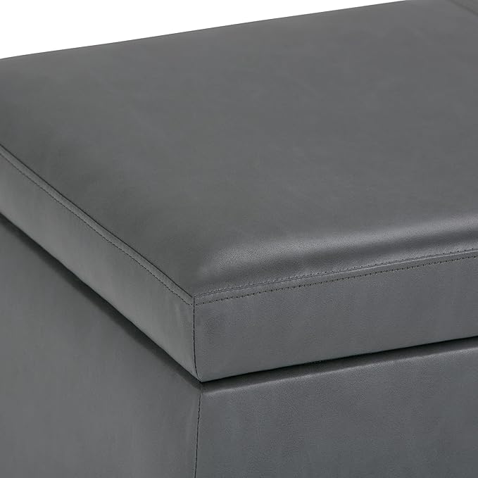 SIMPLIHOME Avalon Storage Ottoman Bench - 48" Wide x 16" High Upholstered Vegan Leather Rectangular Lift-Top Ottoman in Stone Grey, Contemporary Storage Bench for Living Room with High-Density Foam