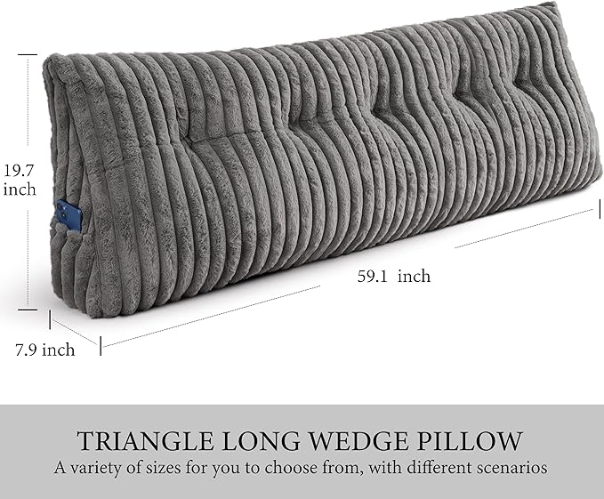 Headboard Pillow Queen, Triangular Wedge Pillow Headboard Queen, Cushion Headboards Reading Pillows, Backrest Pillows for Sitting in Bed or Working with Removable Cover, Grey