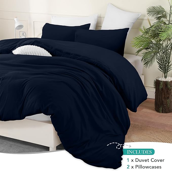 Utopia Bedding Duvet Cover Set with Pillowcases - 3 Pieces Bedding Duvet Cover with Zipper Closure - 1 Duvet Cover with 2 Pillowcases - Soft Brushed Microfiber (Queen, Navy)