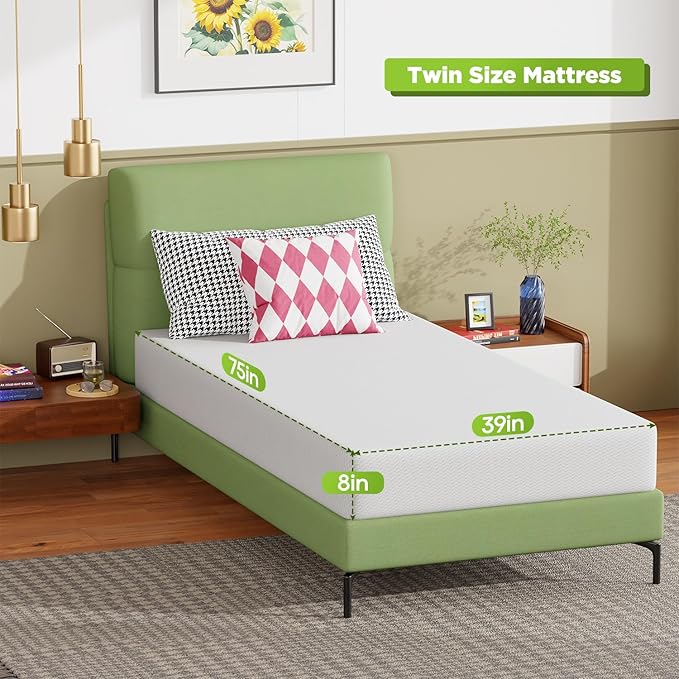 FDW 8 Inch Twin Mattress, Base Foam, Medium Firm Support, Breathable & Comfortable, Removable Washable Zipper Cover, Bed-in-a-Box，CertiPUR-US Certified