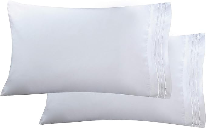 Elegant Comfort Luxury Ultra-Soft, Pillowcase Set - 1500 Premium Hotel Quality Microfiber Double Brushed - Wrinkle Resistant, Standard/Queen, White, 2 Count (Pack of 2)