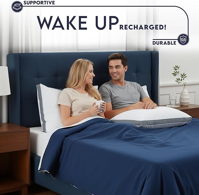 Utopia Bedding Bed Pillows for Sleeping Queen Size (Grey), Set of 2, Soft & Fluffy Pillow with Down Alternative Filling, Cooling, Hotel Quality, Gusseted Pillow for Back, Stomach or Side Sleepers