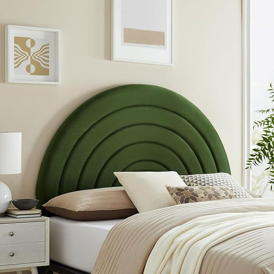 Modway Solana Soft Arch Shaped Round Full Headboard in Moss Green – Upholstered Headboard – Stain-Resistant Performance Velvet Headboard for Full Size Beds