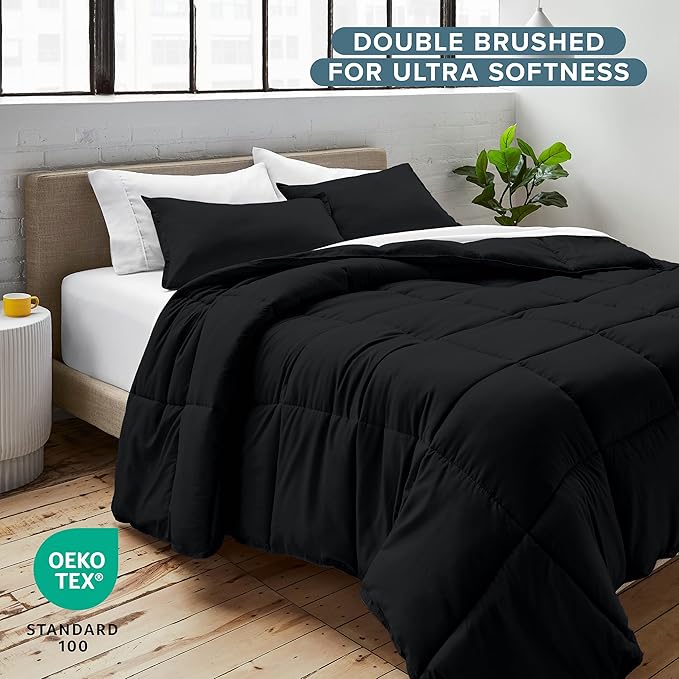 Bare Home Comforter Set - Oversized King Size - Ultra-Soft - Goose Down Alternative - Premium 1800 Series - All Season Warmth (Oversized King, Black)