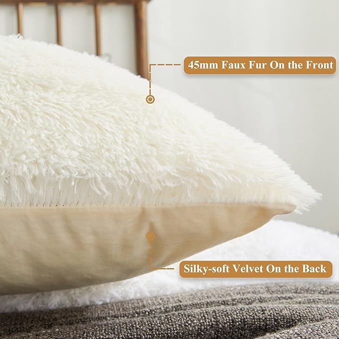 XeGe Luxury Shaggy Faux Fur Body Pillow Cover, Fluffy Ivory Bed Pillowcase with Zipper Closure, Soft Decorative Plush Fuzzy Long Pillow Sham for Home Bedroom Pregnant Women 20"x54" Beige