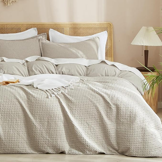 PHF Waffle Weave Duvet Cover Set Twin/Twin XL Size, No Snagging Ultra Soft Luxury Textured Breathable Comforter Cover for All Season 2pcs, Durable Bedding Duvet Set with 1 Pillow Sham, 68"x90", Linen