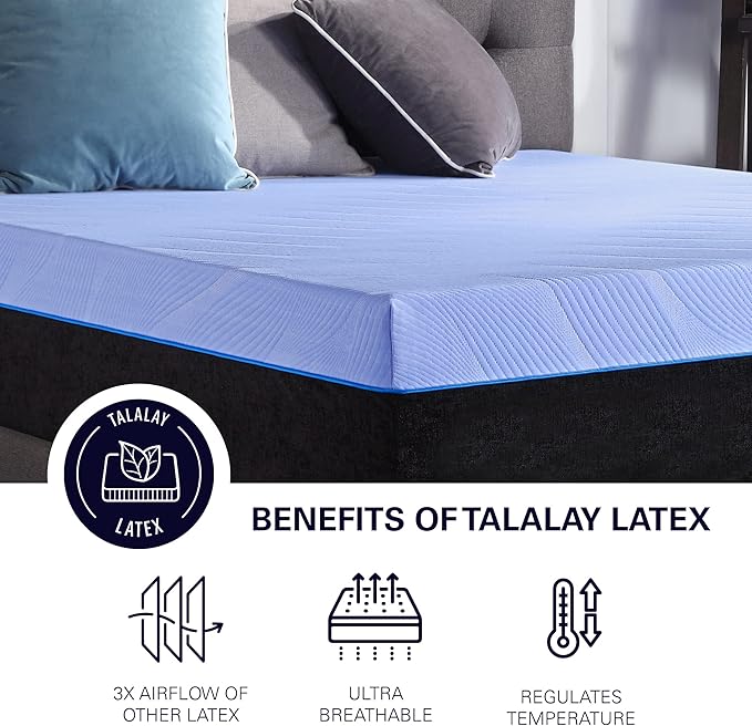 Bridgevine Home Split Flex 6-Layer Hybrid Latex Foam and Coil Adult Mattress, 12 Inches, Mattress-in-a-Box, Split Top Queen Size, Blue Ice Cover