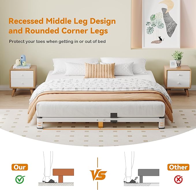 NKZ Full Platform Bed Frame 4 Inch, Heavy Duty Metal Low Profile Bed Frame with Round Corner Legs, 3500lbs Weight Capacity Reinforced Frame, No Box Spring Needed，Noise-Free, Easy Assembly