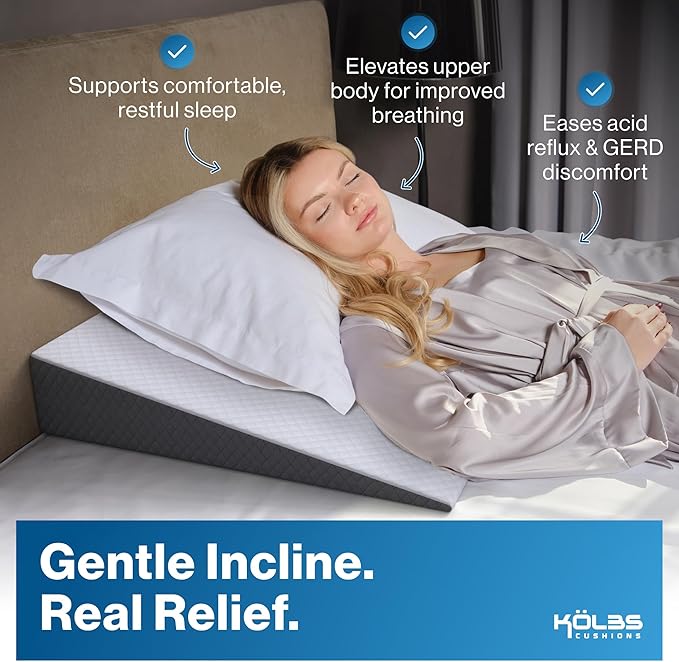 Kolbs Bed Wedge Pillow for Sleep Apnea, FSA Eligible Acid Reflux, and Back Pain Relief, with Chic Jacquard Cover - Headboard Wedges for Sleeping (5" Gentle Incline)