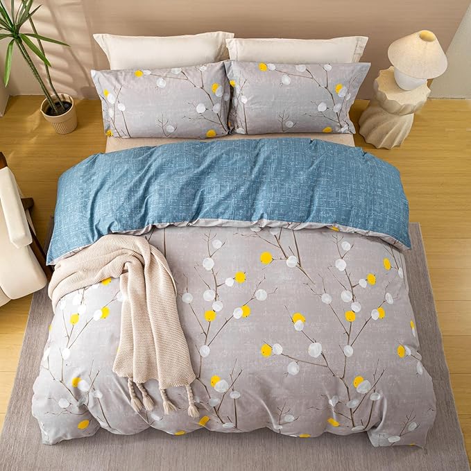 OAITE Duvet Cover Set,100% Cotton Comforter Cover with Floral Pattern Duvet Cover Set,Soft Bedding Set Includes with 3 Piece (2 Pillow Shams,1 Duvet Cover)