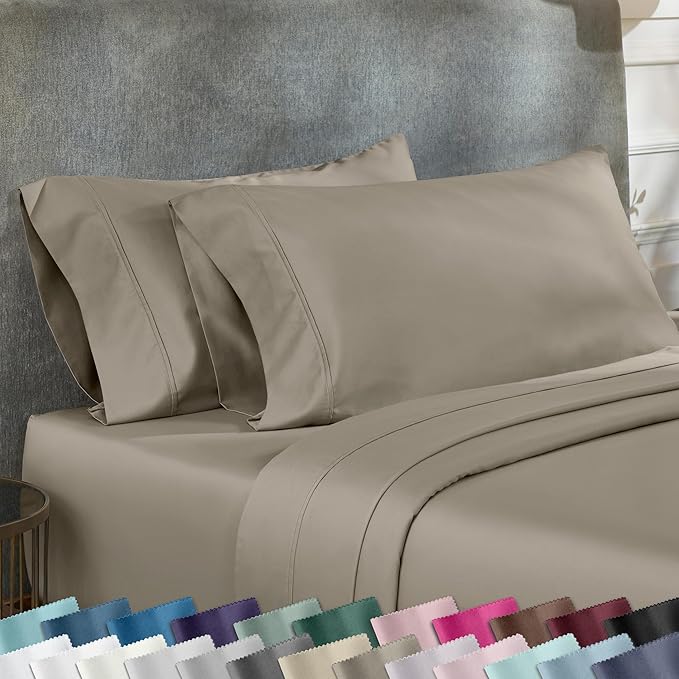 California Design Den Standard Queen Size Pillowcase Set - 400 Thread Count, 100% Cotton Sateen, Set of 2 Pillow Covers, Soft and Breathable - Taupe