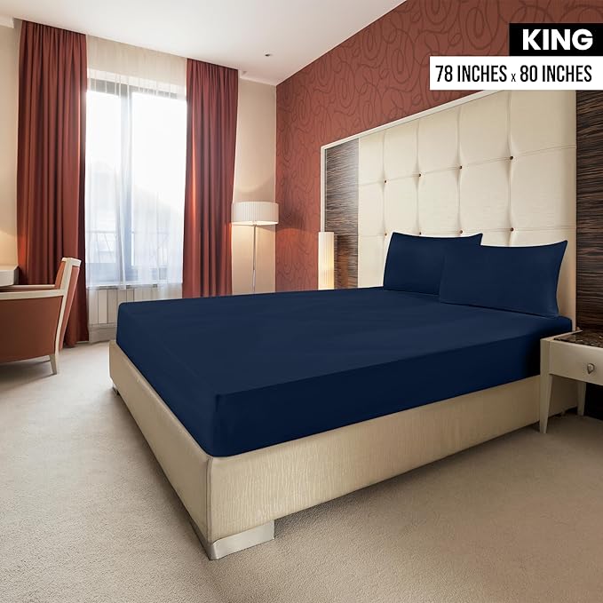 Utopia Bedding King Fitted Sheets - Bulk Pack of 2 Bottom Sheets - Soft Brushed Microfiber - Deep Pockets - Shrinkage & Fade Resistant - Easy Care (King, Navy)