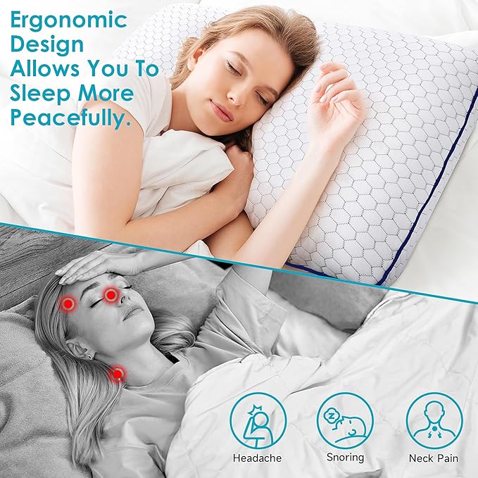 CushyOasis Memory Foam Pillows for Side, Back and Stomach Sleepers, Set of 2, Bed Pillow with Washable Cover and Breathable Mesh, Bed Pillow for Sleeping (Grey，King Size)