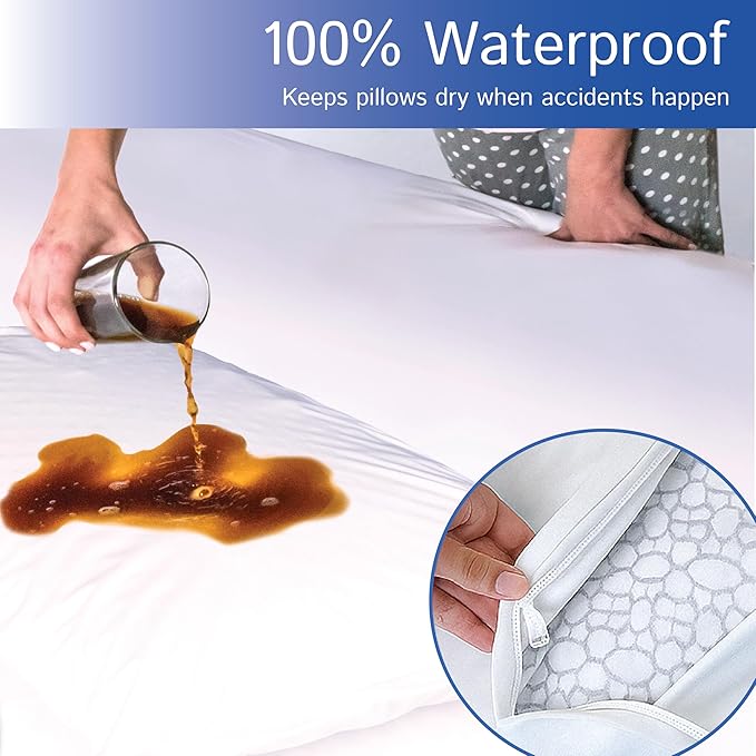 Travel Size Pillow Protectors (Set of 2) - 13x16 Pillow Covers Waterproof Hypoallergenic Dust Proof Zippered Encasement