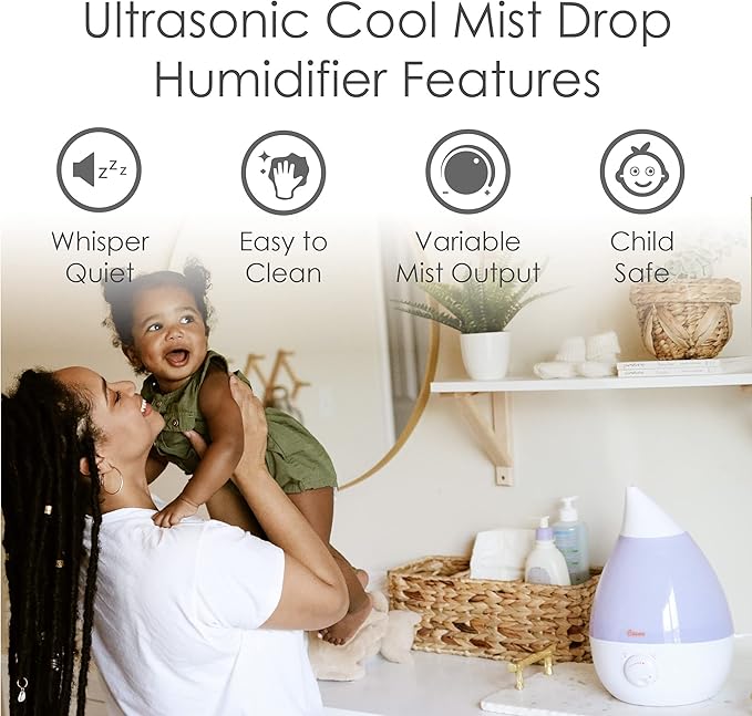 Crane Ultrasonic Cool Mist Humidifier for Bedroom, Baby Nursery, Kids Room, Plants, or Office, Large 1 Gallon Tank, Filter Optional, White