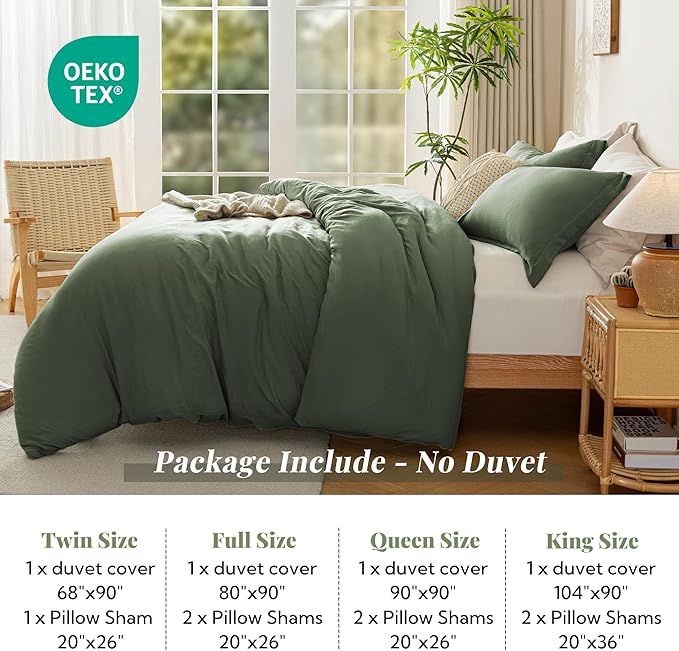 MILDLY Super Soft Duvet Cover 2pcs - 100% Washed Microfiber Olive Green Twin/Twin XL Comforter Cover Set with Zipper Closure & Corner Ties (No Comforter)
